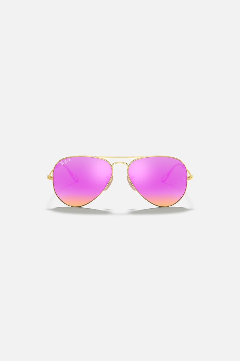 Ray Ban - Aviator Flash Lenses in Matte Gold Frames with Violet Mirror Lenses - RB3025112/1Q58
