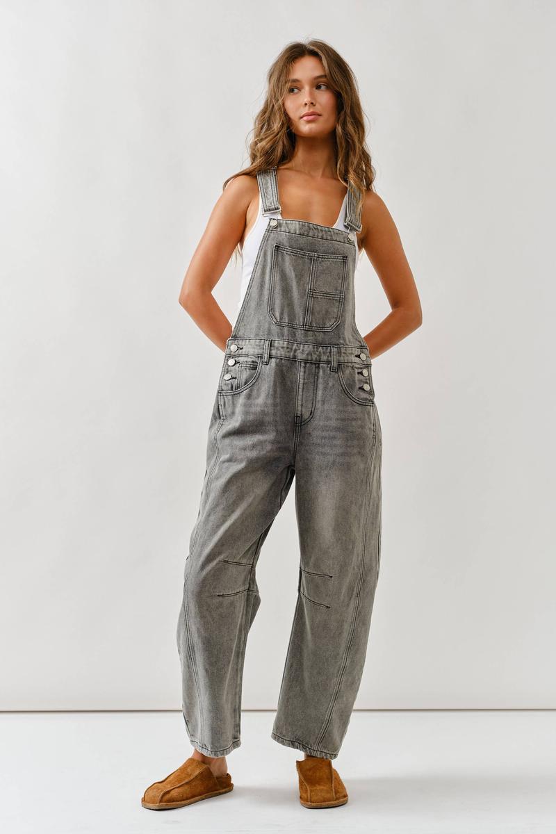 Aaron & Amber - Slouchy Relax Fit Denim Overall in Grey Wash