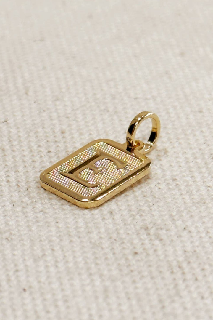 GoldFi - Textured Initial Plate Pendant - Letter E
