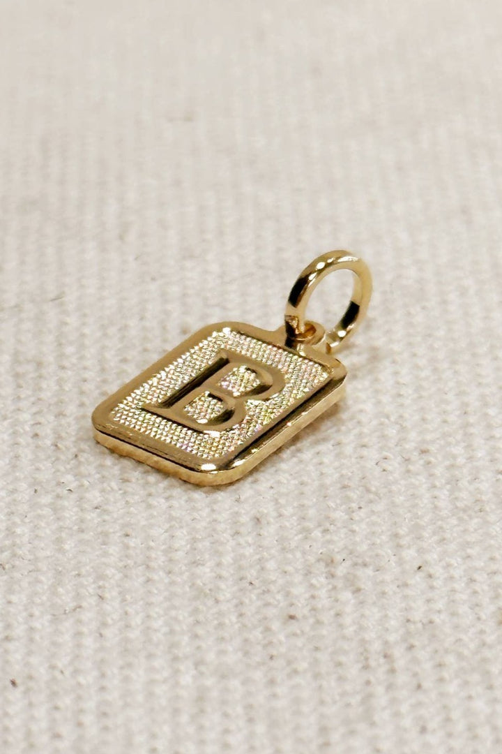 GoldFi - Textured Initial Plate Pendant - Letter B