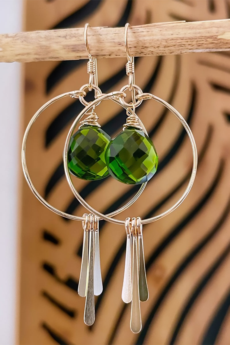Quinn Sharp Handmade - Circle Hoops Green Gemstone Triple Fringe in Silver