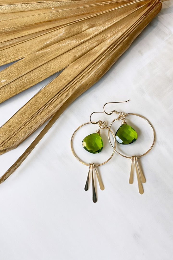 Quinn Sharp Handmade - Circle Hoops Green Gemstone Triple Fringe in Silver