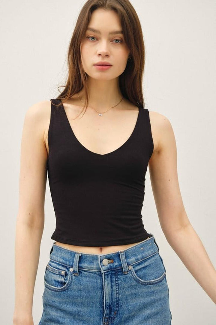 Be Cool - Basic V-Neck Crop Tank in Black