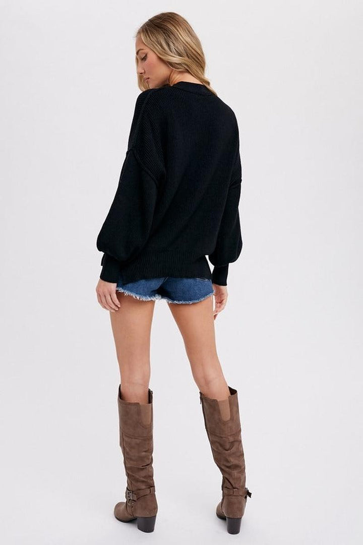 Bluivy - Ribbed Mock Neck Pullover in Black