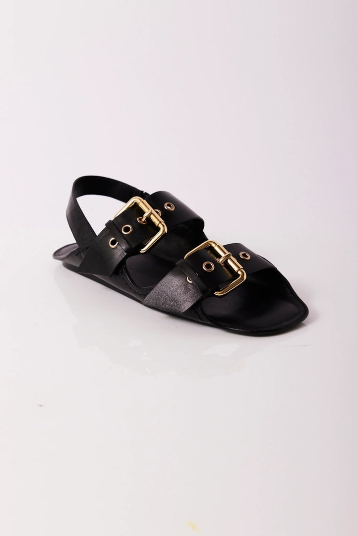 Free People - Blossom Buckle Sandals in Black Leather