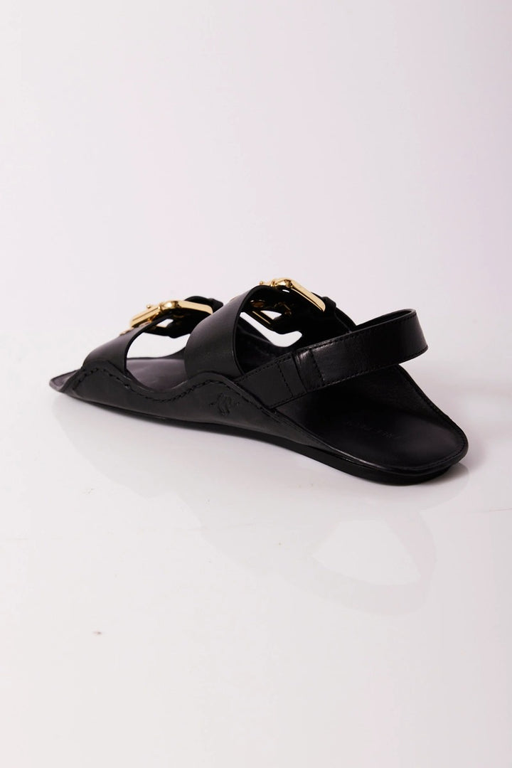 Free People - Blossom Buckle Sandals in Black Leather