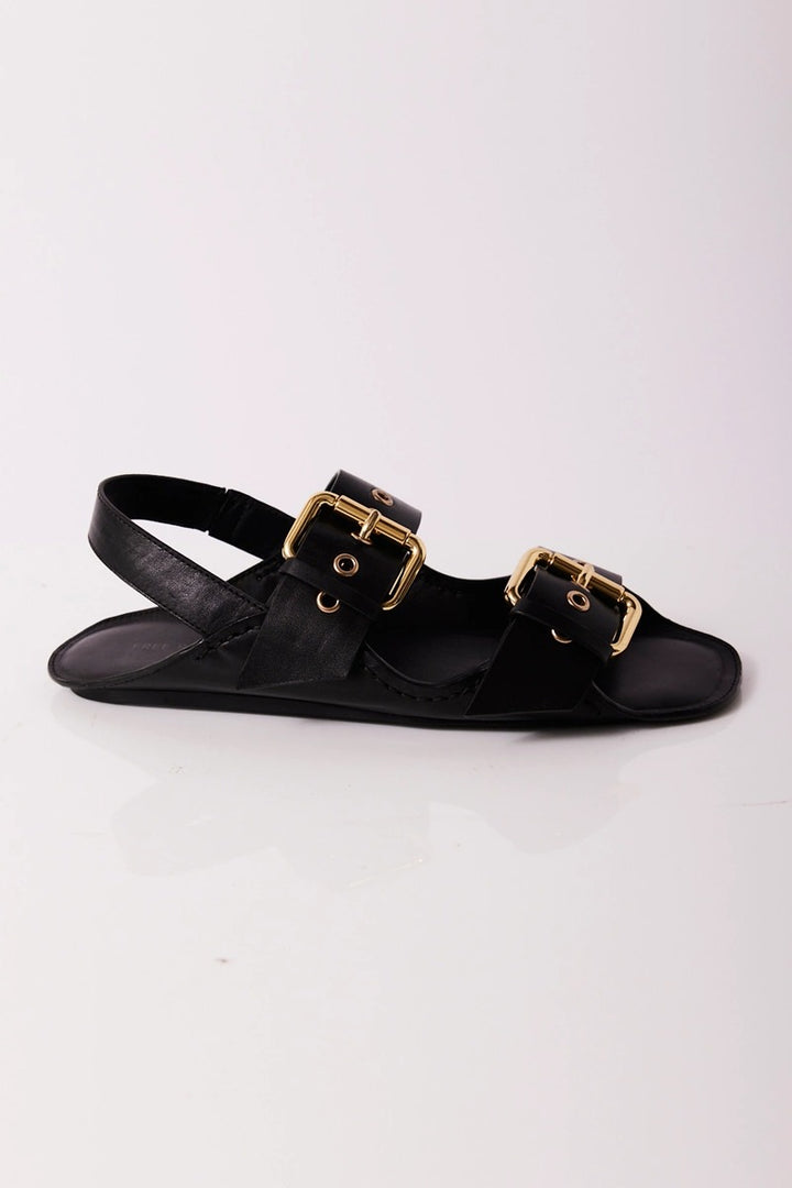 Free People - Blossom Buckle Sandals in Black Leather