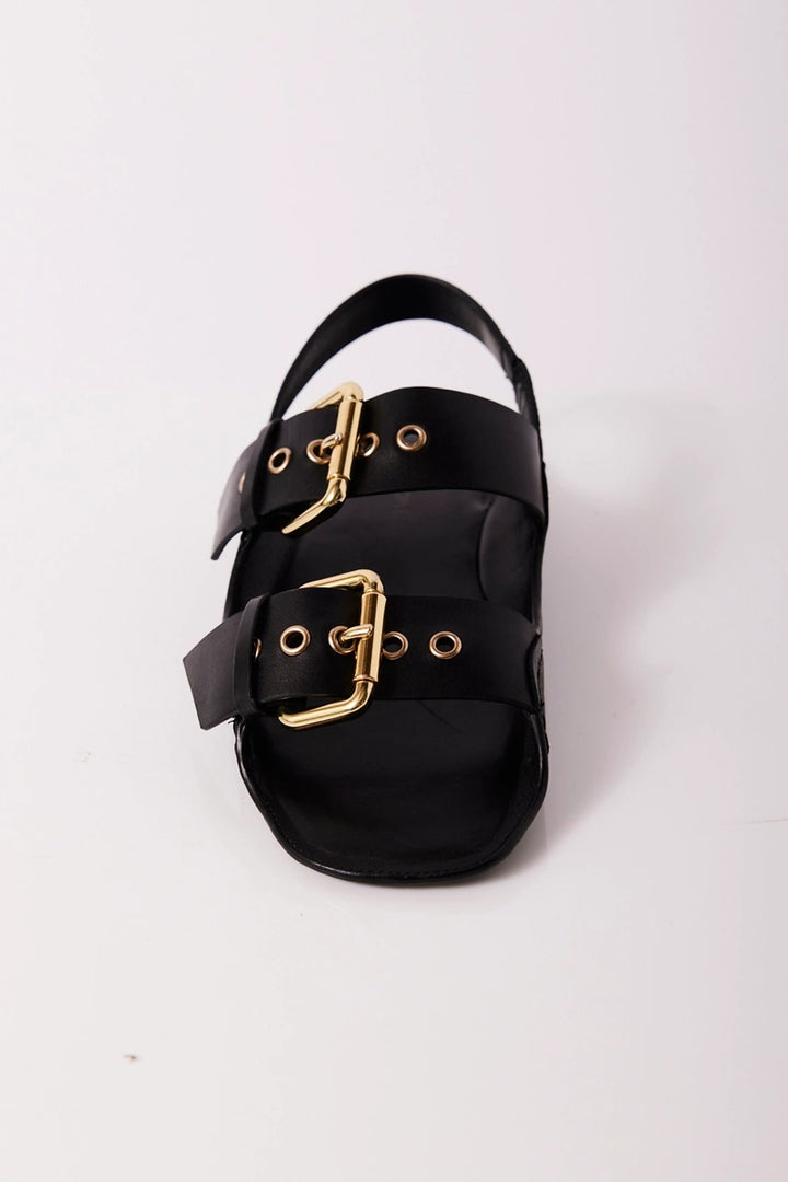 Free People - Blossom Buckle Sandals in Black Leather