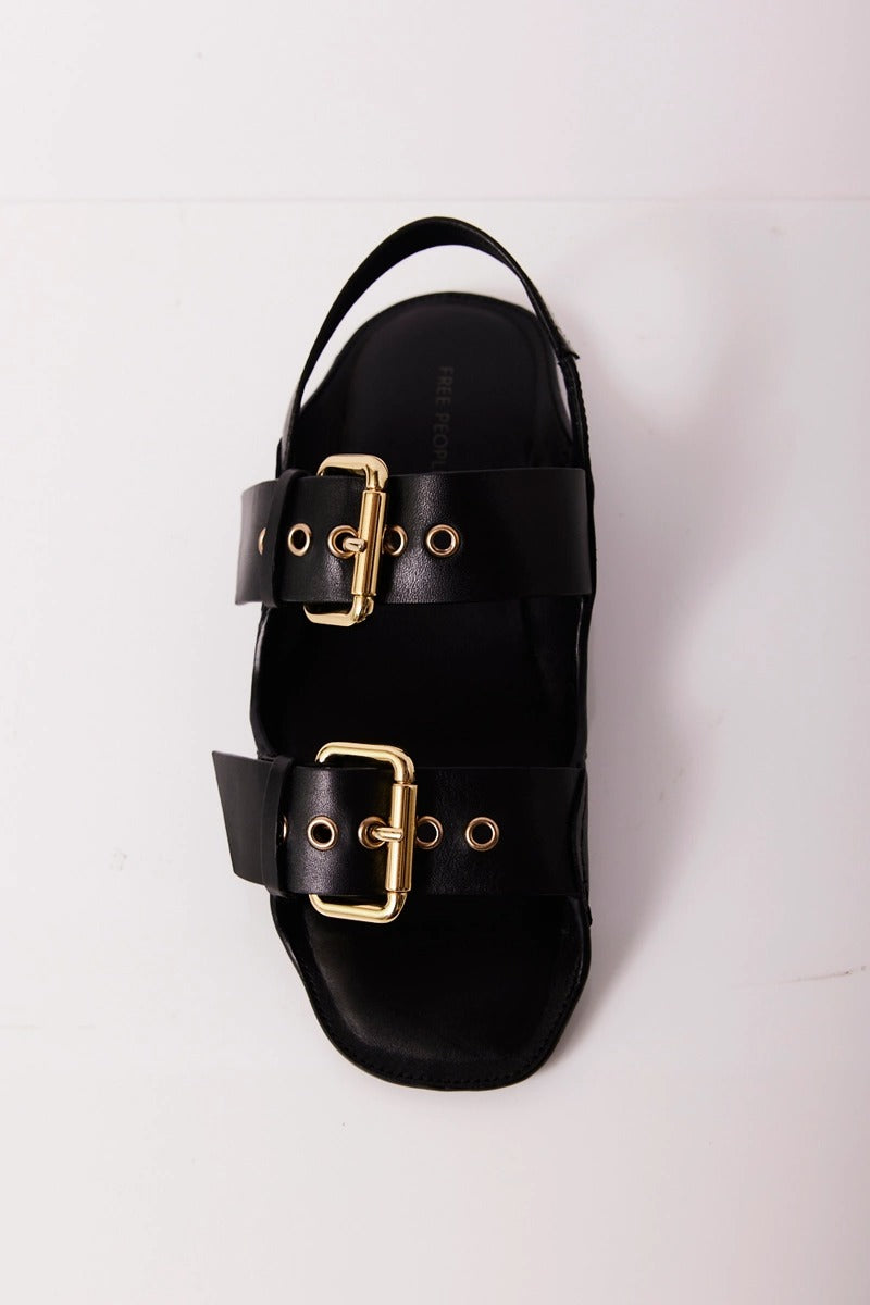 Free People - Blossom Buckle Sandals in Black Leather