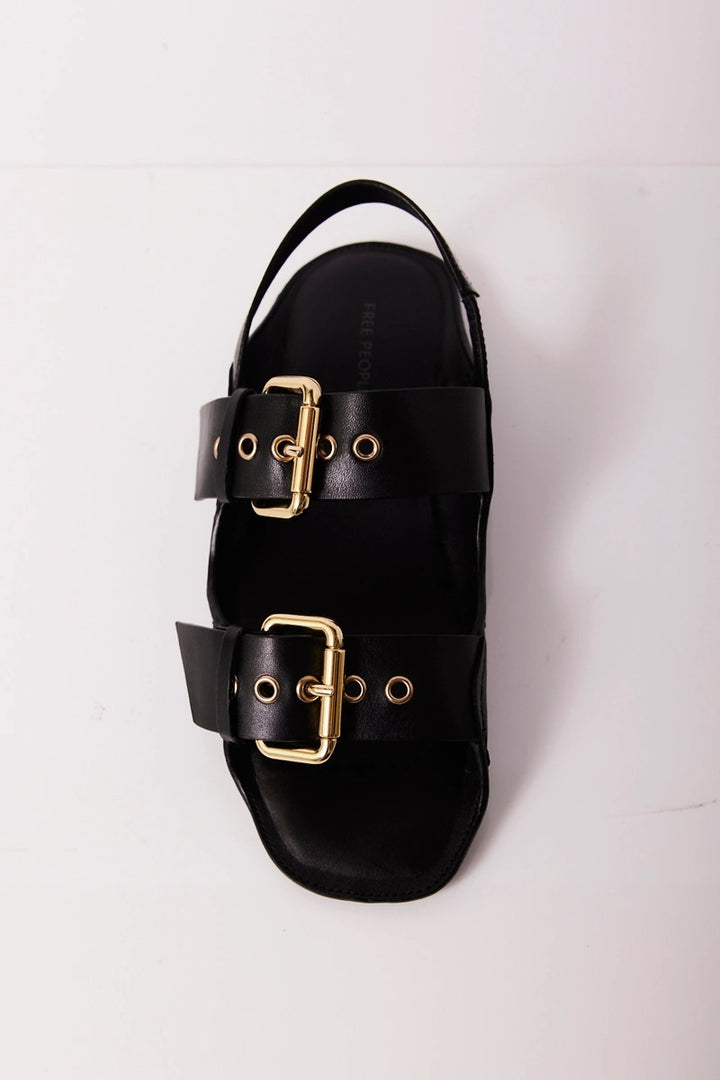 Free People - Blossom Buckle Sandals in Black Leather