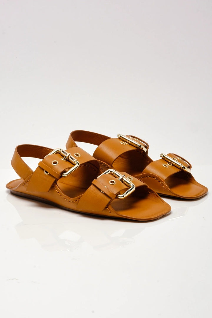 Free People - Blossom Buckle Sandals in Luggage Leather
