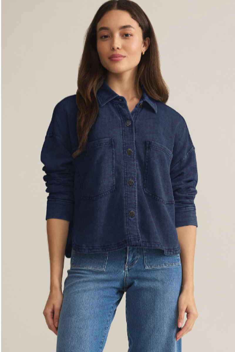 Z Supply - All Day Cropped Knit Jacket in Dark Rinse