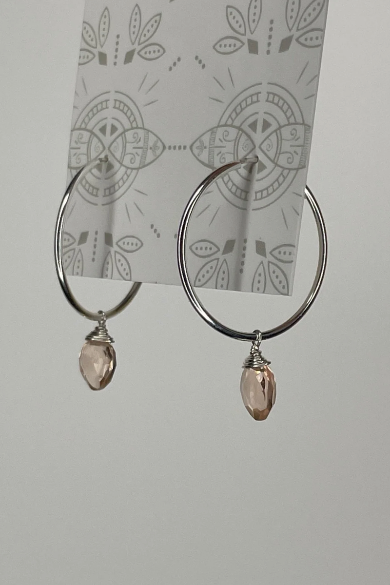 Tree Myriah - Rose Quartz Hoops in Sterling Silver