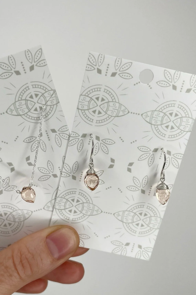 Tree Myriah - Rose Quartz Set (Earrings and Necklace) in Sterling Silver