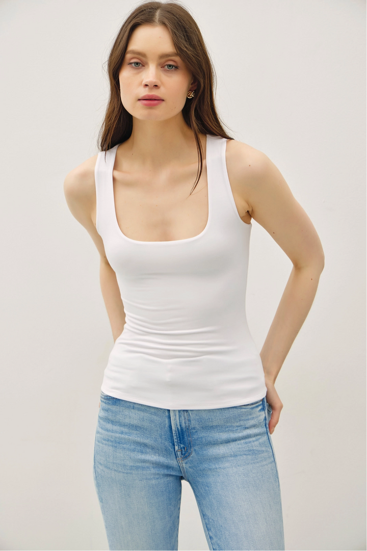 Be Cool - Restock-Soft Core-Double Lined Basic Square Neck Tank in Off White