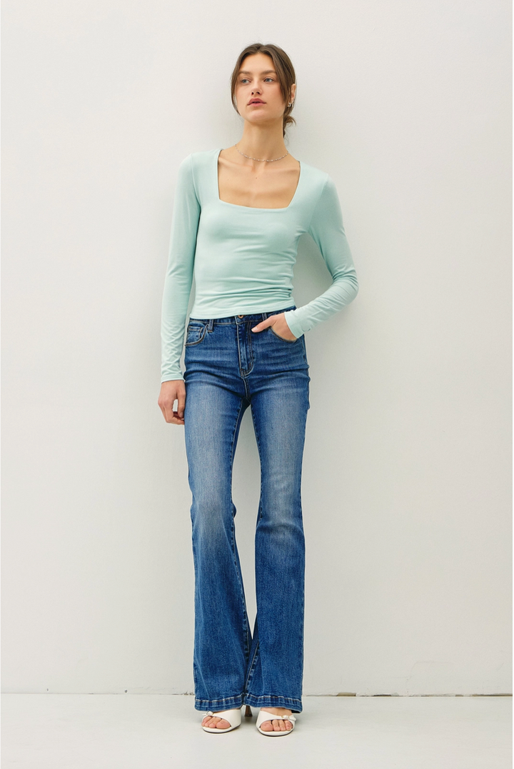 Be Cool - Soft Core Basic Square Neck Long Sleeve Top in Black