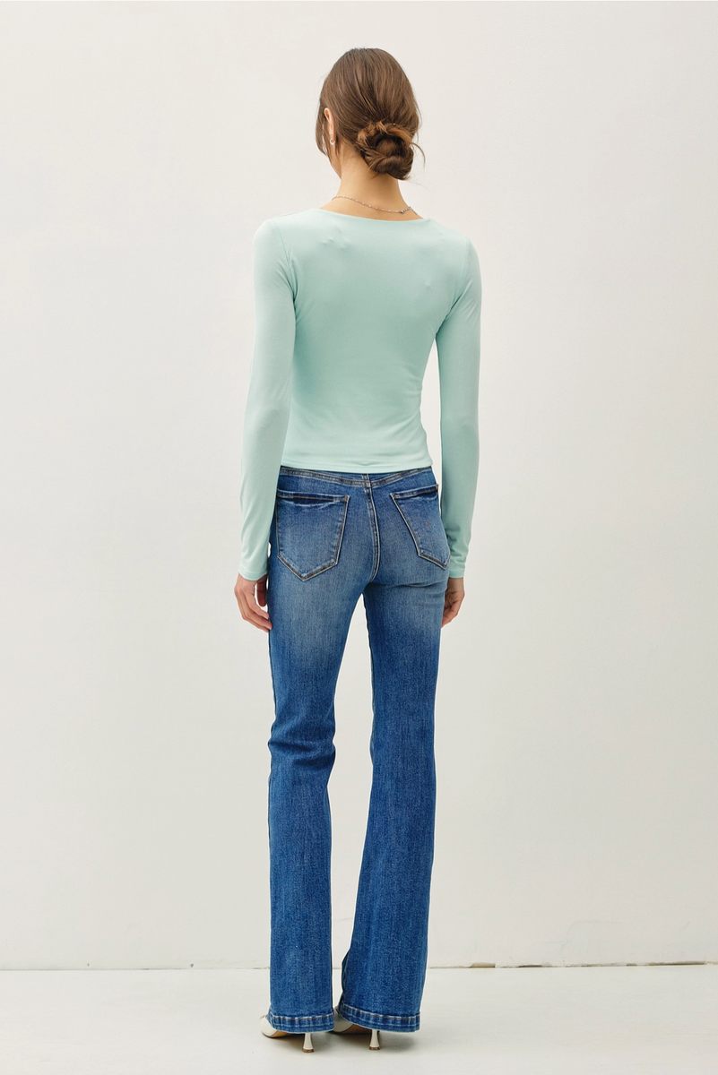 Be Cool - Soft Core Basic Square Neck Long Sleeve Top in Black
