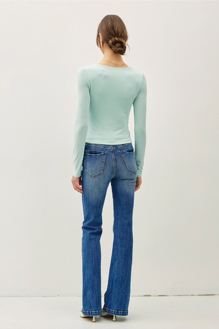 Be Cool - Soft Core Basic Square Neck Long Sleeve Top in Black