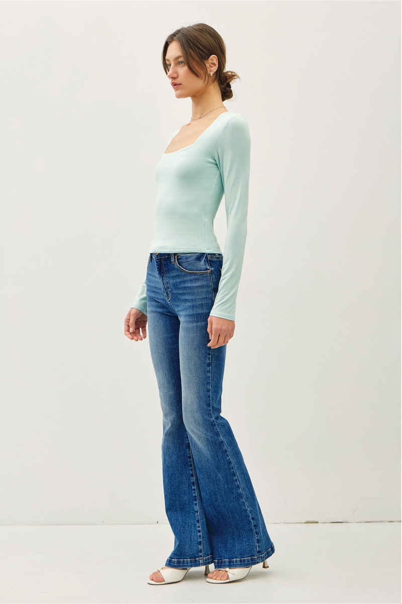 Be Cool - Soft Core Basic Square Neck Long Sleeve Top in Black