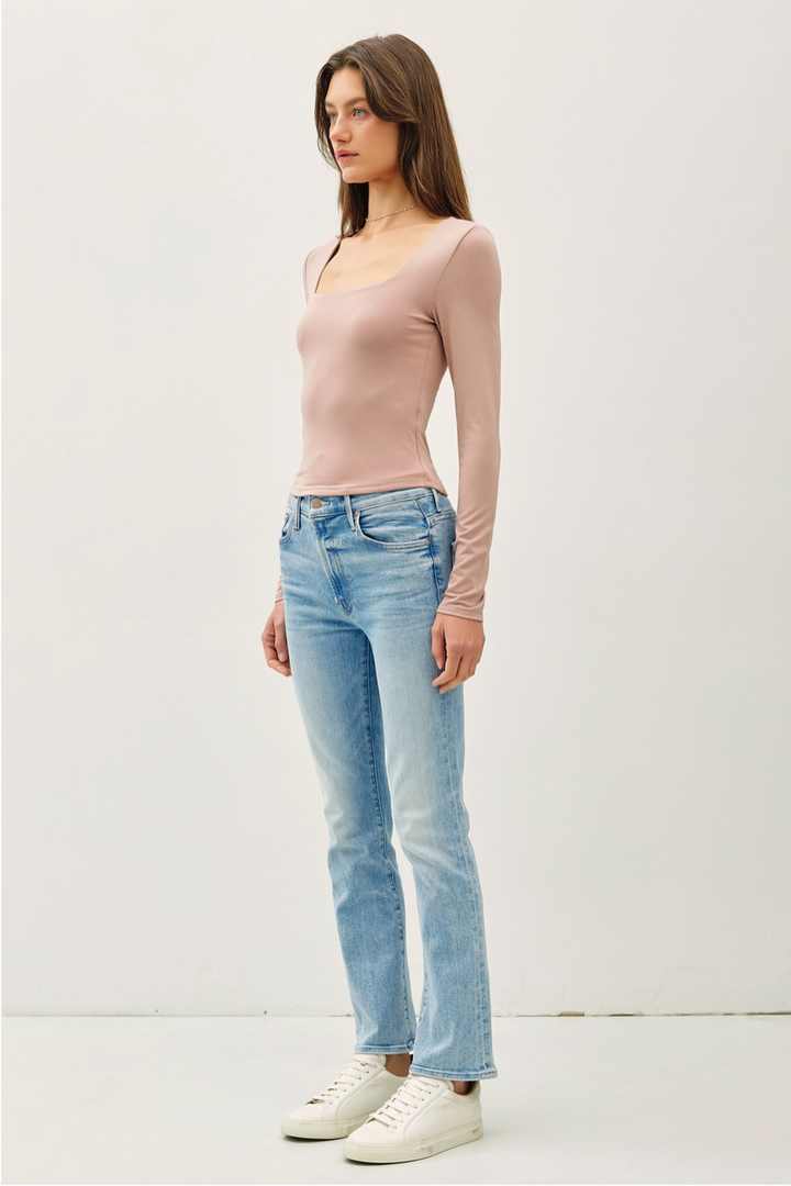Be Cool - Soft Core Basic Square Neck Long Sleeve Top in Hazelnut