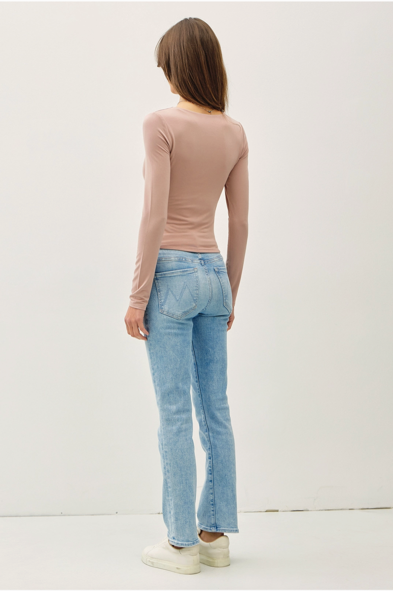 Be Cool - Soft Core Basic Square Neck Long Sleeve Top in Hazelnut