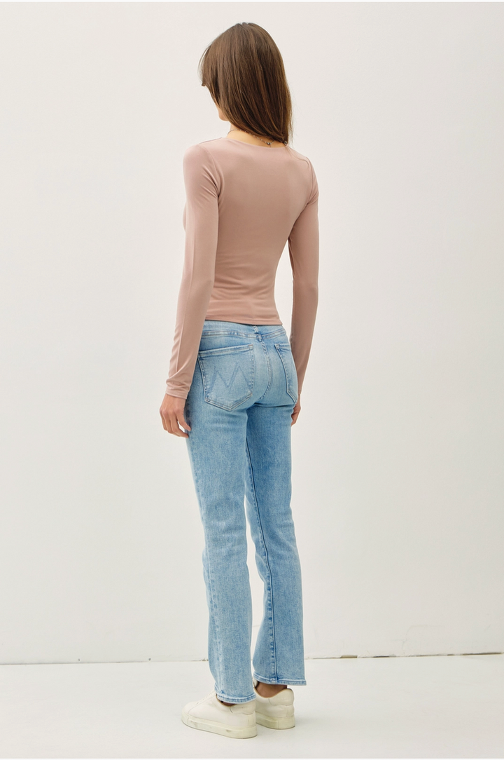 Be Cool - Soft Core Basic Square Neck Long Sleeve Top in Hazelnut