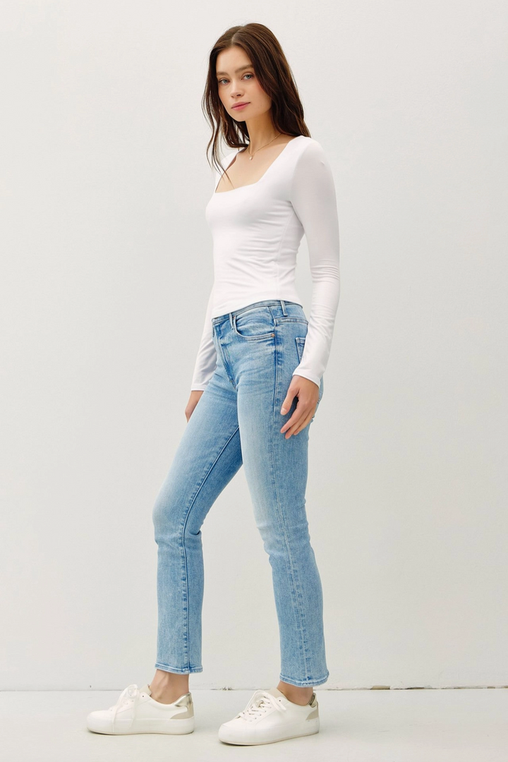 Be Cool - Soft Core Basic Square Neck Long Sleeve Top in Off White