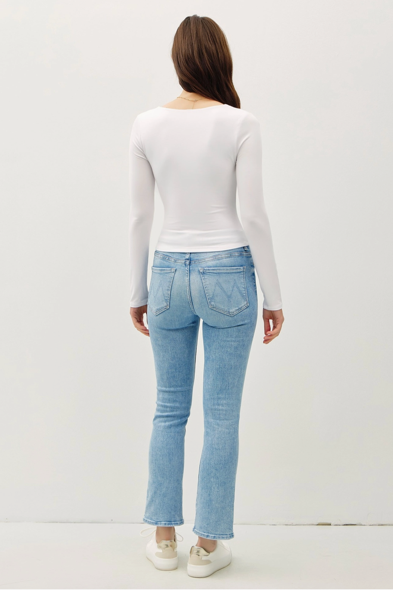 Be Cool - Soft Core Basic Square Neck Long Sleeve Top in Off White