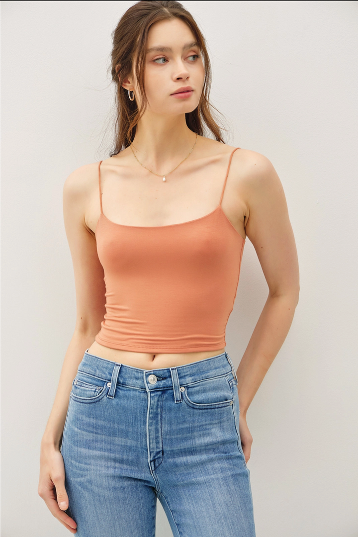 Be Cool - Cropped Spaghetti Tank in Papaya