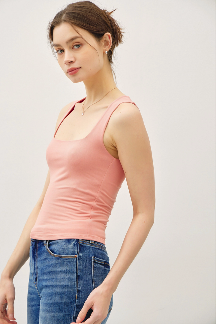 Be Cool - Soft Core Double Lined Square Neck Tank in Dusty Coral