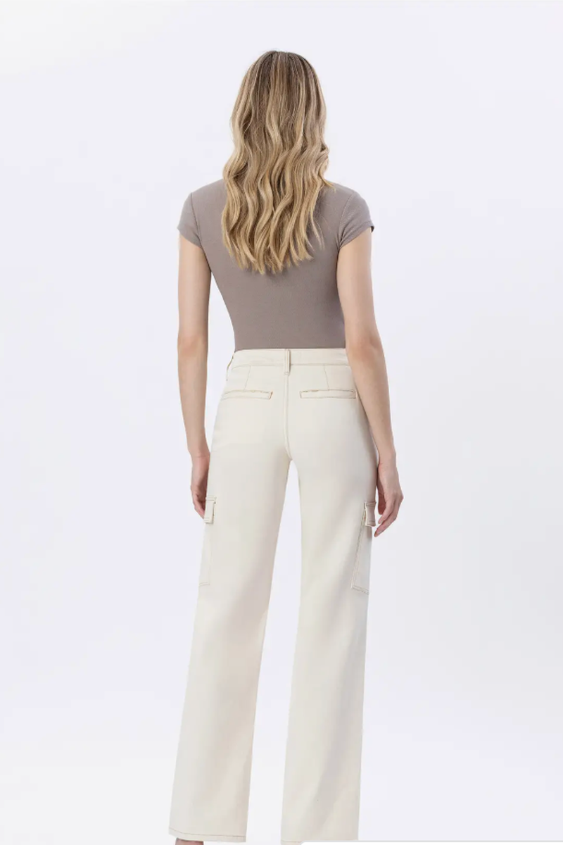 FLYING MONKEY - 90's Super High Rise Utility Cargo Dad Jeans Ecru