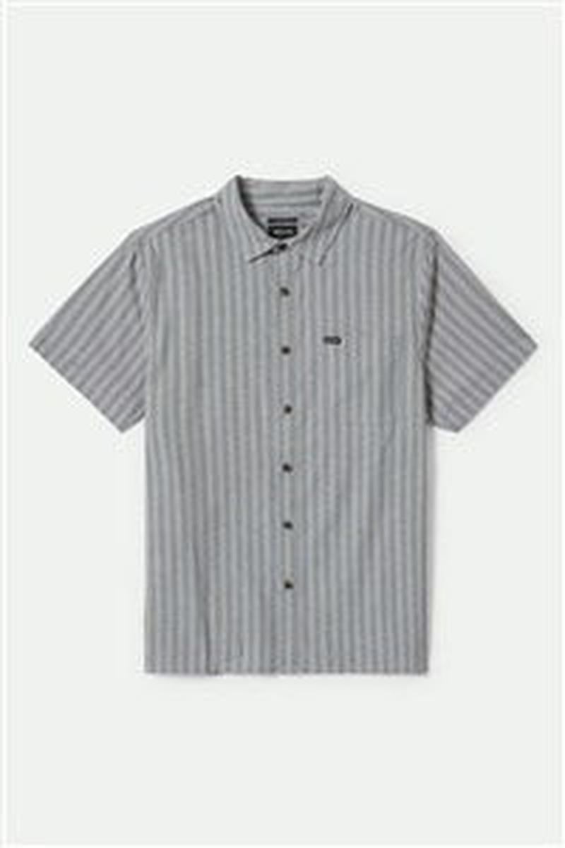Brixton - CRU Oxford Stripe Short Sleeve Woven Shirt in Basalt Blue/Whitecap Stripe