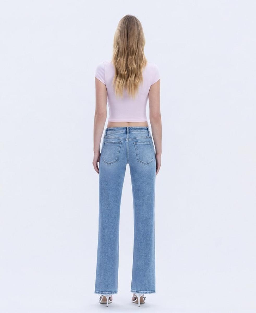 VERVET by FLYING MONKEY - Mid Rise Full Length Slim Wide Leg Jeans in Lt Stone Wash