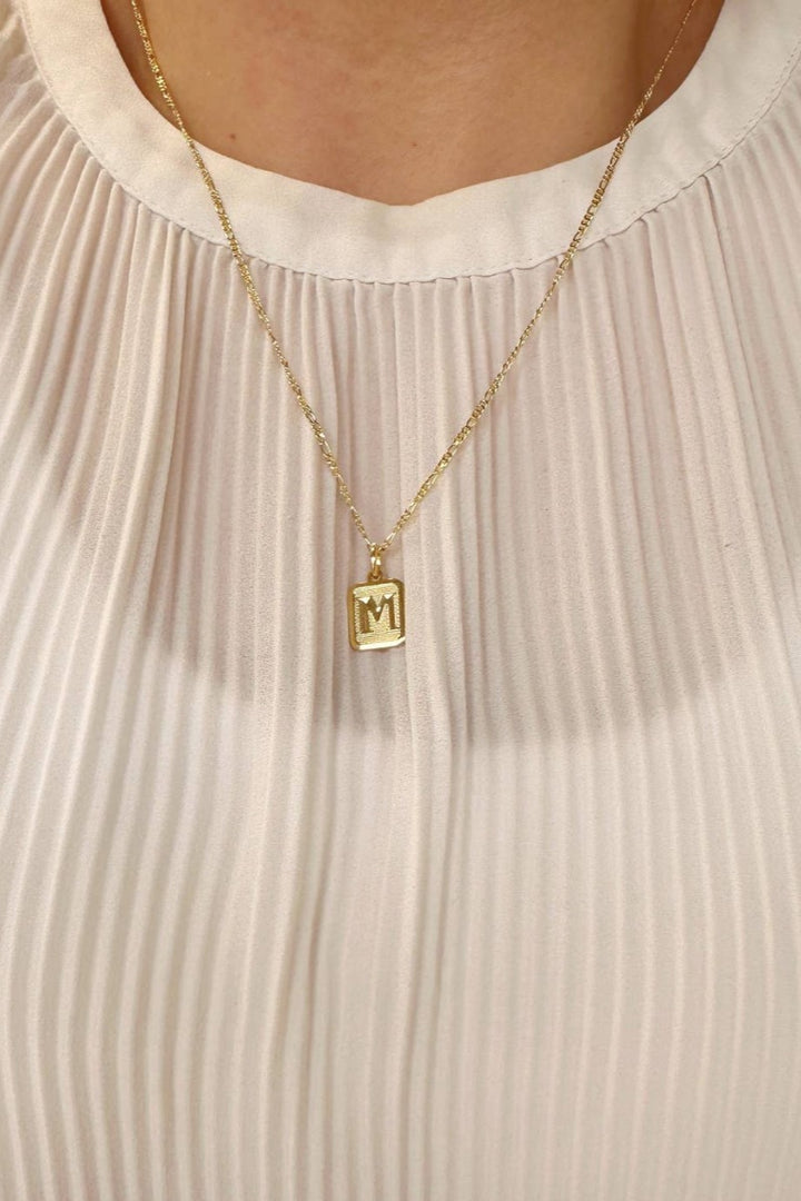 GoldFi - Textured Initial Plate Pendant - Letter B