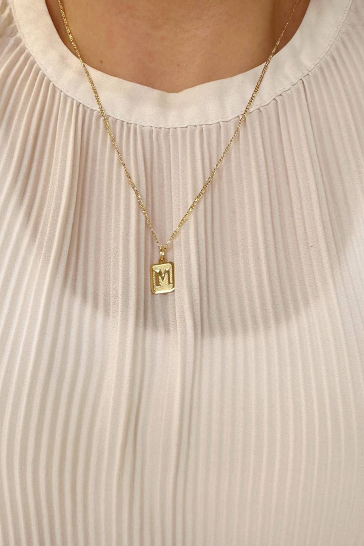 GoldFi - Textured Initial Plate Pendant - Letter S