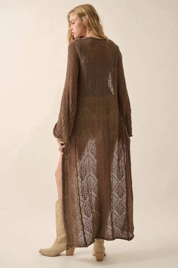 Promesa USA - Pointelle Crochet Knit Cardigan in Mocha