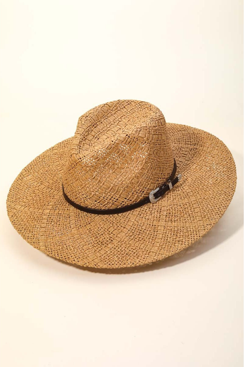 Anarchy Street - Buckle Band Woven Sun Hat in Tan