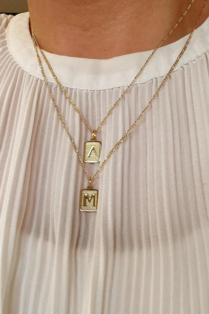 GoldFi - Textured Initial Plate Pendant - Letter A