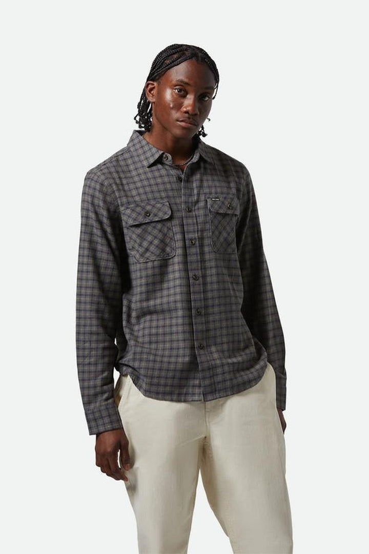 Brixton - Bowery Lightweight Ultra Flannel in Charcoal/Ray Flower/Black