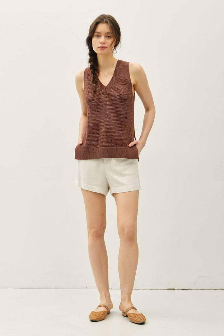 Be Cool -  Varsity Style Vneck Tank in Coco