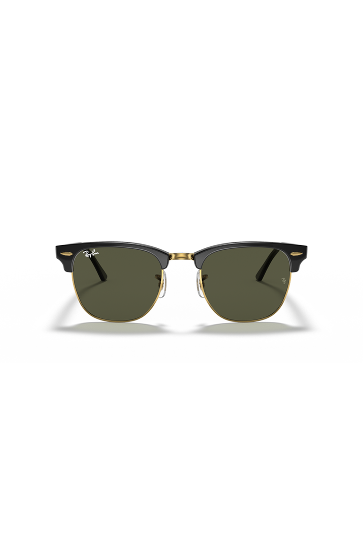 Ray Ban - Clubmaster Classic in Polished Black on Gold Frames with G-15 Green Lenses - RB3016W0365