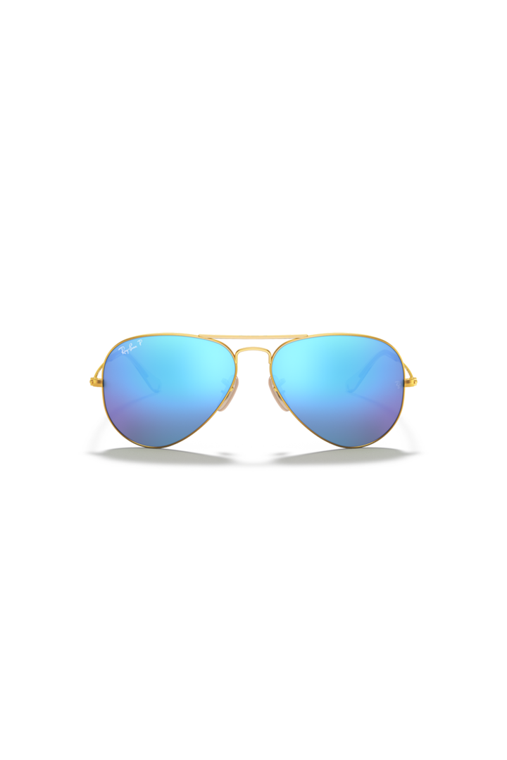 Ray Ban - Aviator Flash Lenses in Matte Gold Frames with Blue Mirror Lenses - RB3025112/4L58