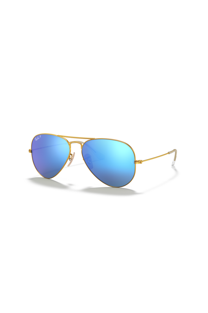 Ray Ban - Aviator Flash Lenses in Matte Gold Frames with Blue Mirror Lenses - RB3025112/4L58