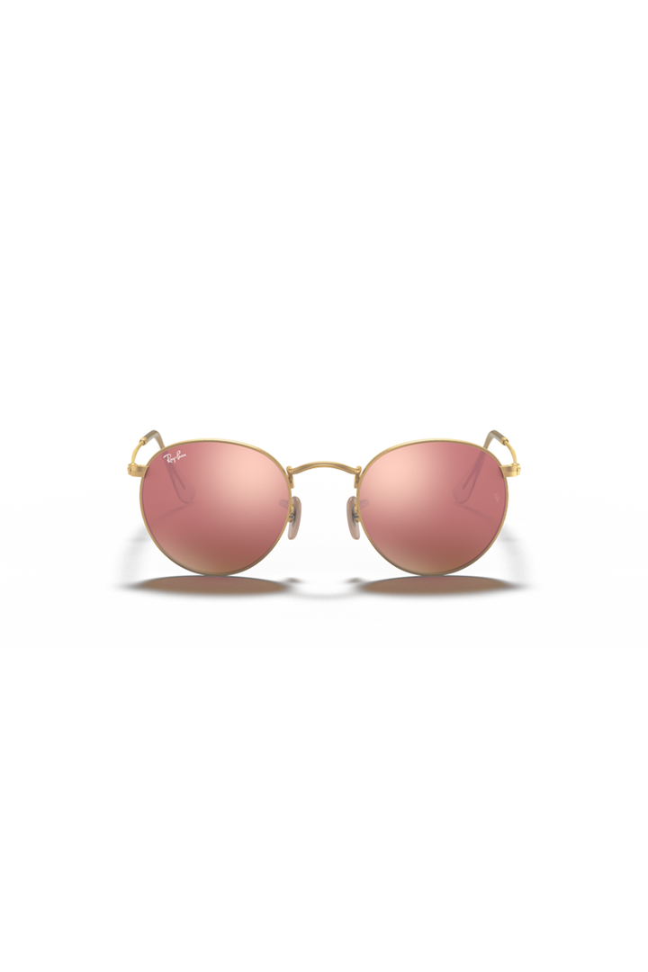 Ray Ban - Round Flash Lenses in Matte Gold Frames with Brown Lenses - RB3447112/Z2