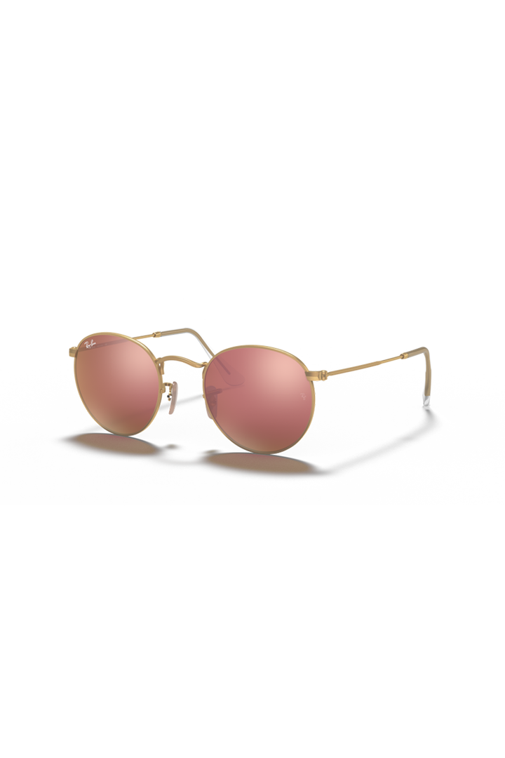 Ray Ban - Round Flash Lenses in Matte Gold Frames with Brown Lenses - RB3447112/Z2