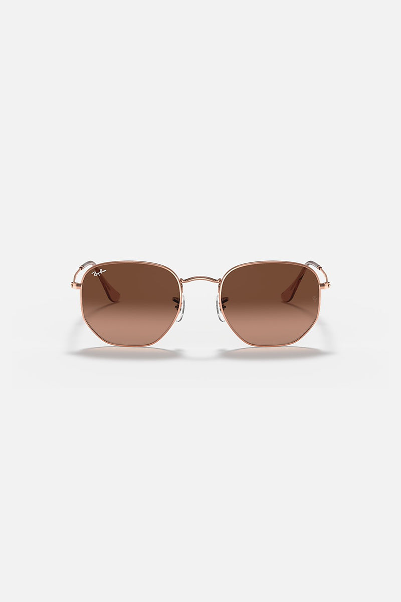 Ray Ban - Hexagonal Flat Lenses in Polished Copper Frames with Pink Gradient Brown Lenses - RB3548N9069A5