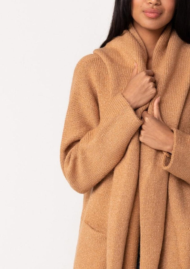 Lovestitch -  Cozy Oversized Two Pocket Hooded Cardigan in Camel