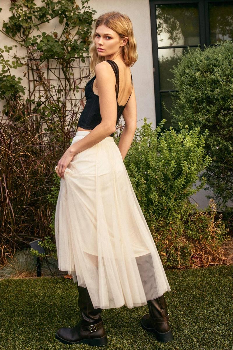 Dress forum - Be Free Mesh Paneled Midi Skirt in Cream
