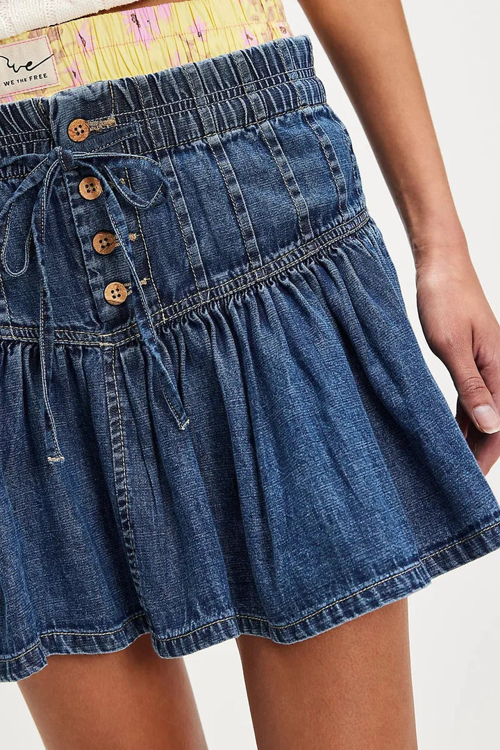 Free People - We The Free Roselle Denim Mini Skirt in High Tide