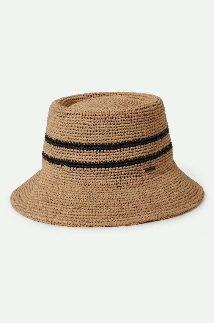Brixton - Ellee Straw Bucket Hat in Tan/Black